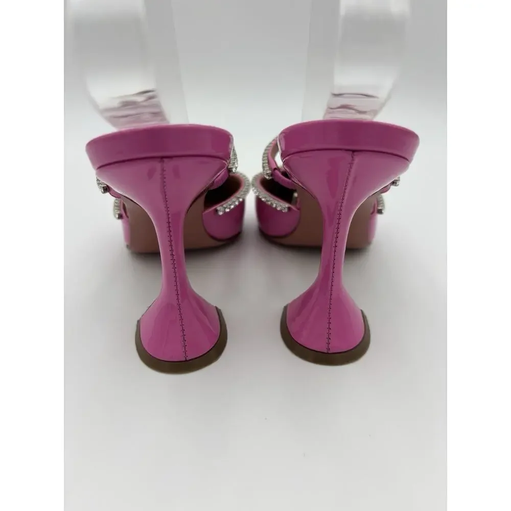 Amina Muaddi Gilda Mules Crystal Pink Patent Leather Size 36.5 / 6.5